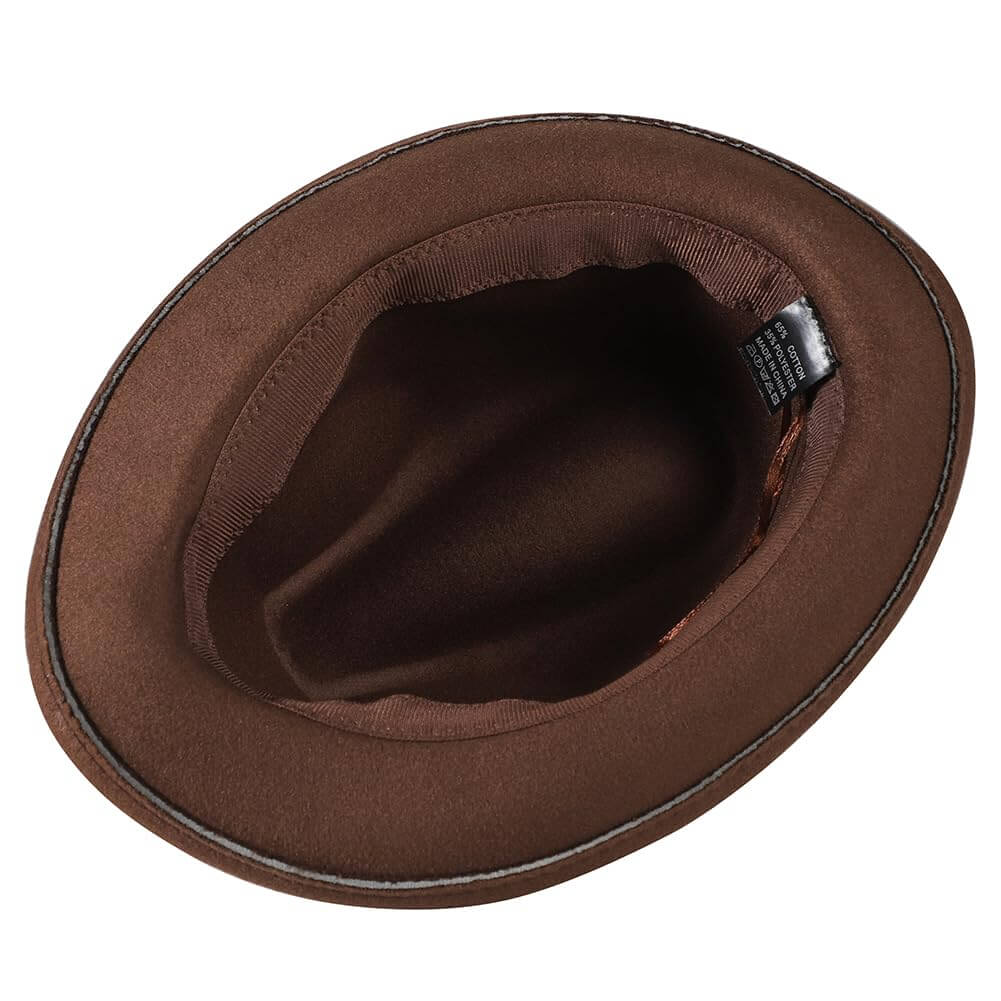 ITODA Women Wool Felt Fedora Hat Classic Vintage Bowler Hat Winter Trilby Fedora Trilby Hat Elegant Panama Hat Short Brim Jazz Cap Gangster Hat Brown interior view.