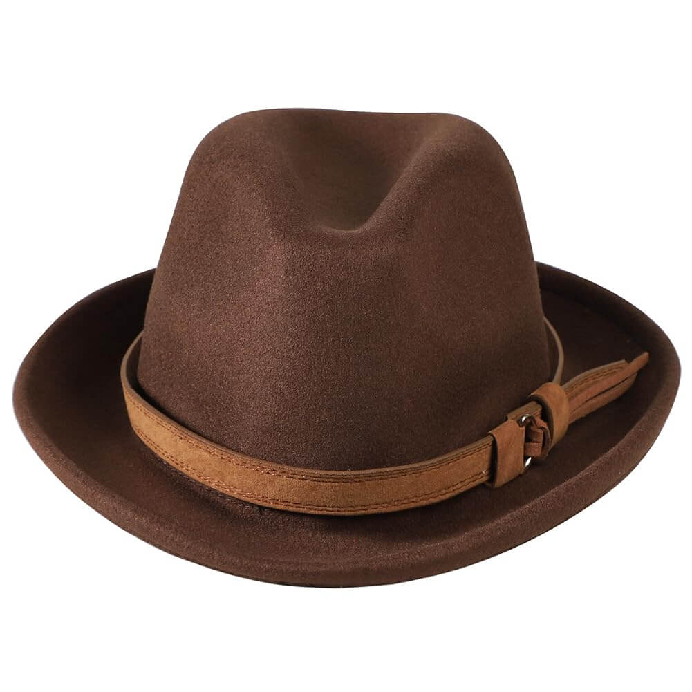 ITODA Women Wool Felt Fedora Hat Classic Vintage Bowler Hat Winter Trilby Fedora Trilby Hat Elegant Panama Hat Short Brim Jazz Cap Gangster Hat Brown