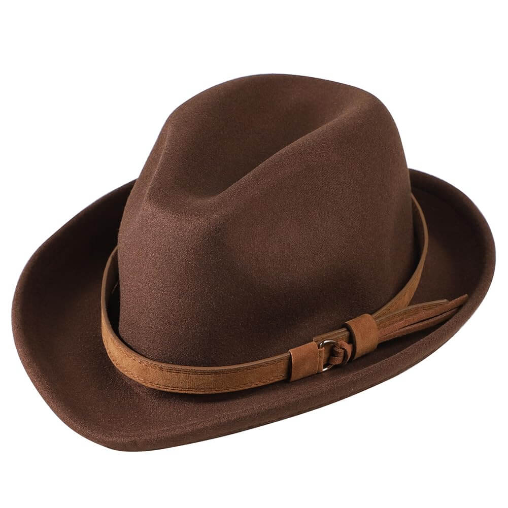 ITODA Women Wool Felt Fedora Hat Classic Vintage Bowler Hat Winter Trilby Fedora Trilby Hat Elegant Panama Hat Short Brim Jazz Cap Gangster Hat Brown