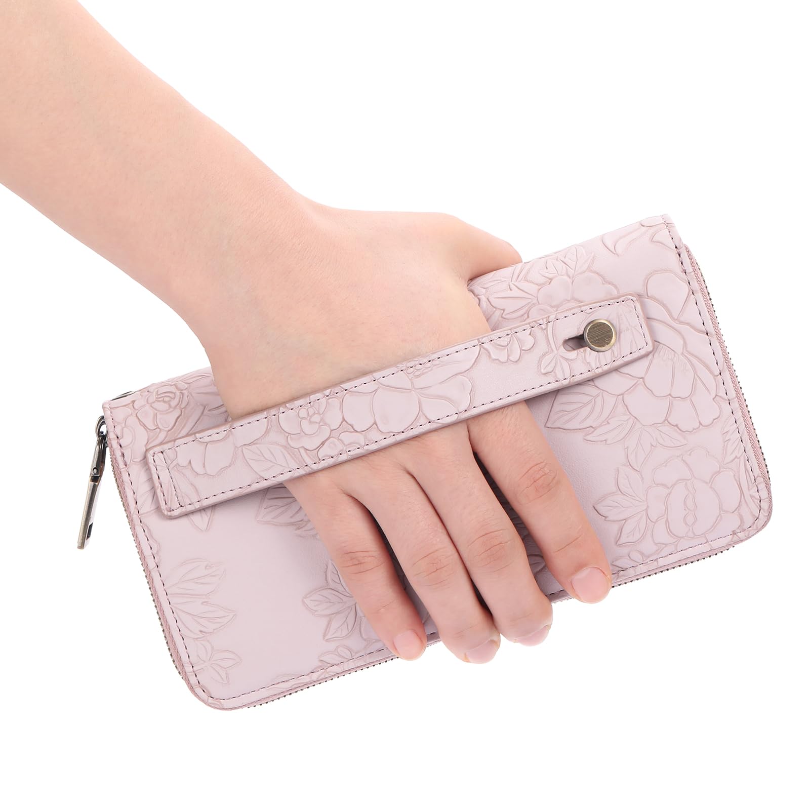 Women's Vegan Leather Wristlet Purse – Double Zipper Phone Clutch with RFID Blocking, Large Capacity & Hand Strap