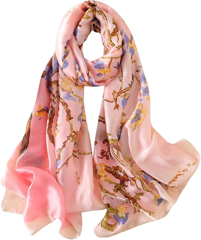 Women's Silk Satin Scarf – Floral, Leopard & Peacock Print Shawl Wrap