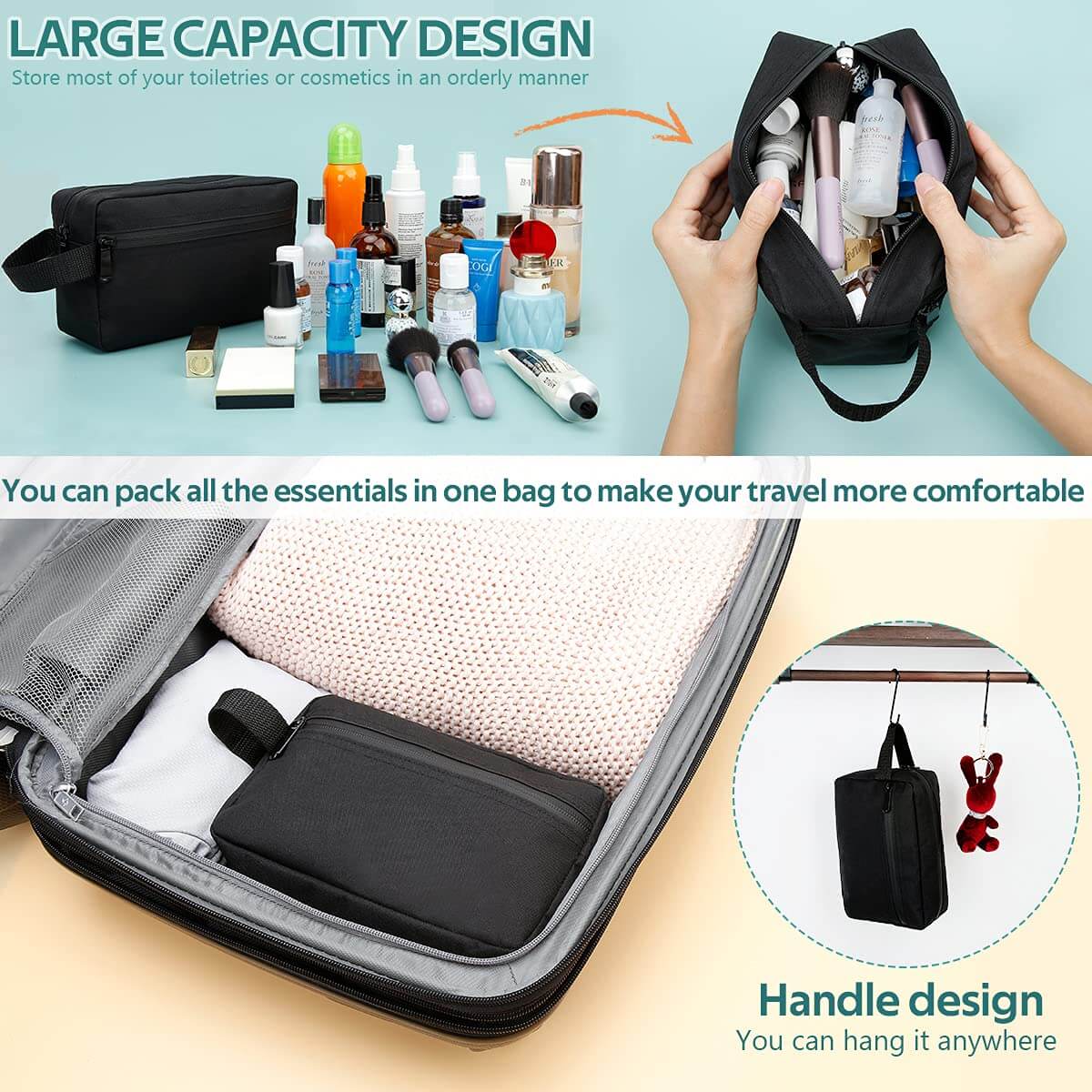 Travel Bag for Women and Men,  For Toiletries Accessories, with Handle for Cosmetics Brushes Tools