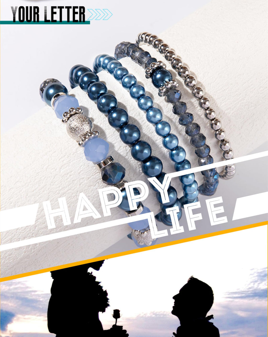 5-Piece Stackable Bracelet Set – Elastic Crystal Beads, Vacation & Gift Jewelry