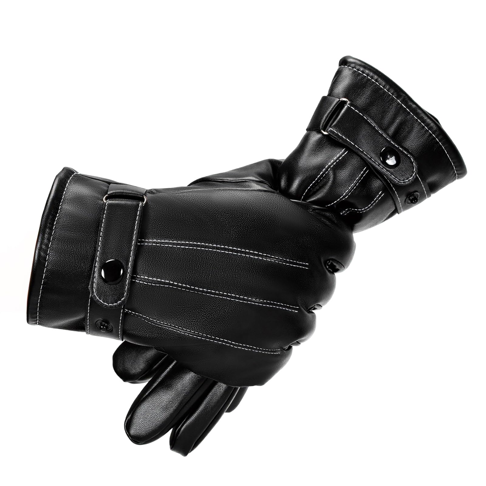 Gloves for Men, Mens Leather Gloves, Winter Thermal Touchscreen Glove, Fur Lined Leather Glove, Black