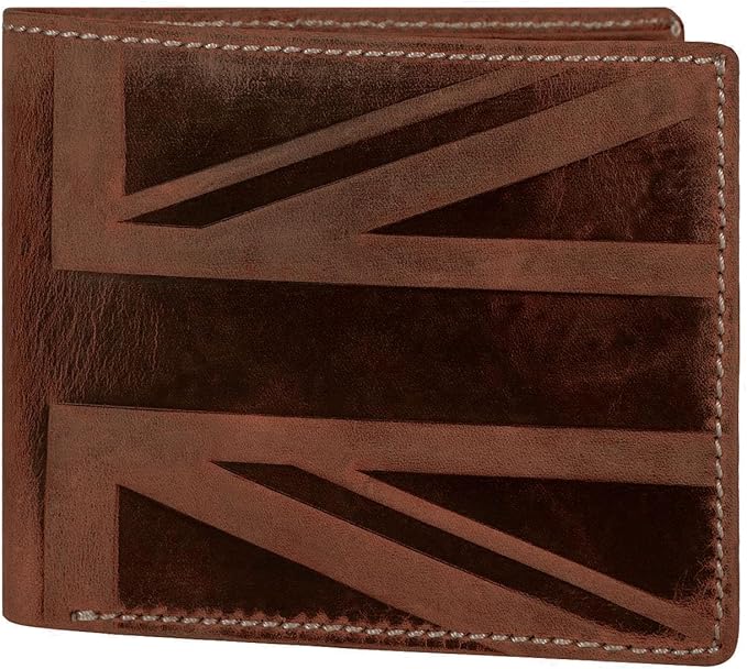 Men's Distressed Leather Bifold Wallet with Zip Coin Pocket – UK Flag Design