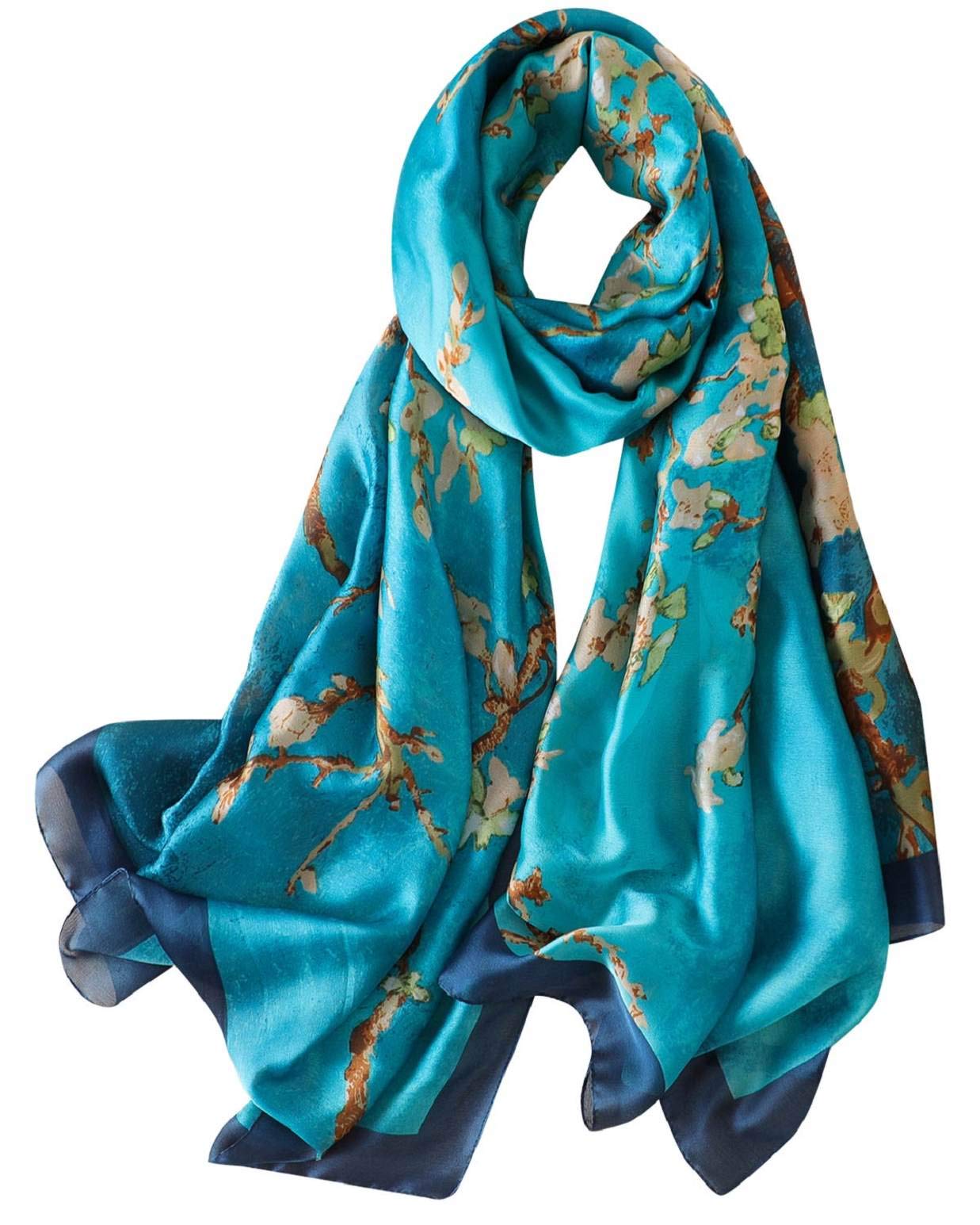 Women's Silk Satin Scarf – Floral, Leopard & Peacock Print Shawl Wrap