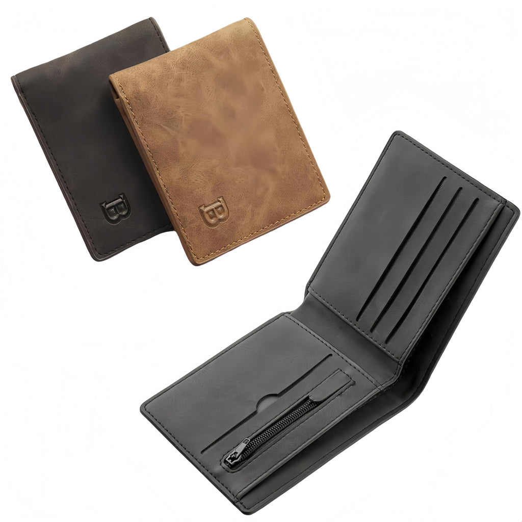 2PCS Men’s Leather Wallet Set (Black & Brown) – Slim Minimalist Design with Card Holders