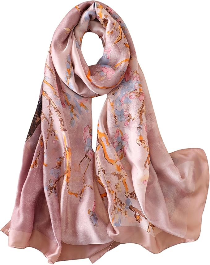 Women's Silk Satin Scarf – Floral, Leopard & Peacock Print Shawl Wrap