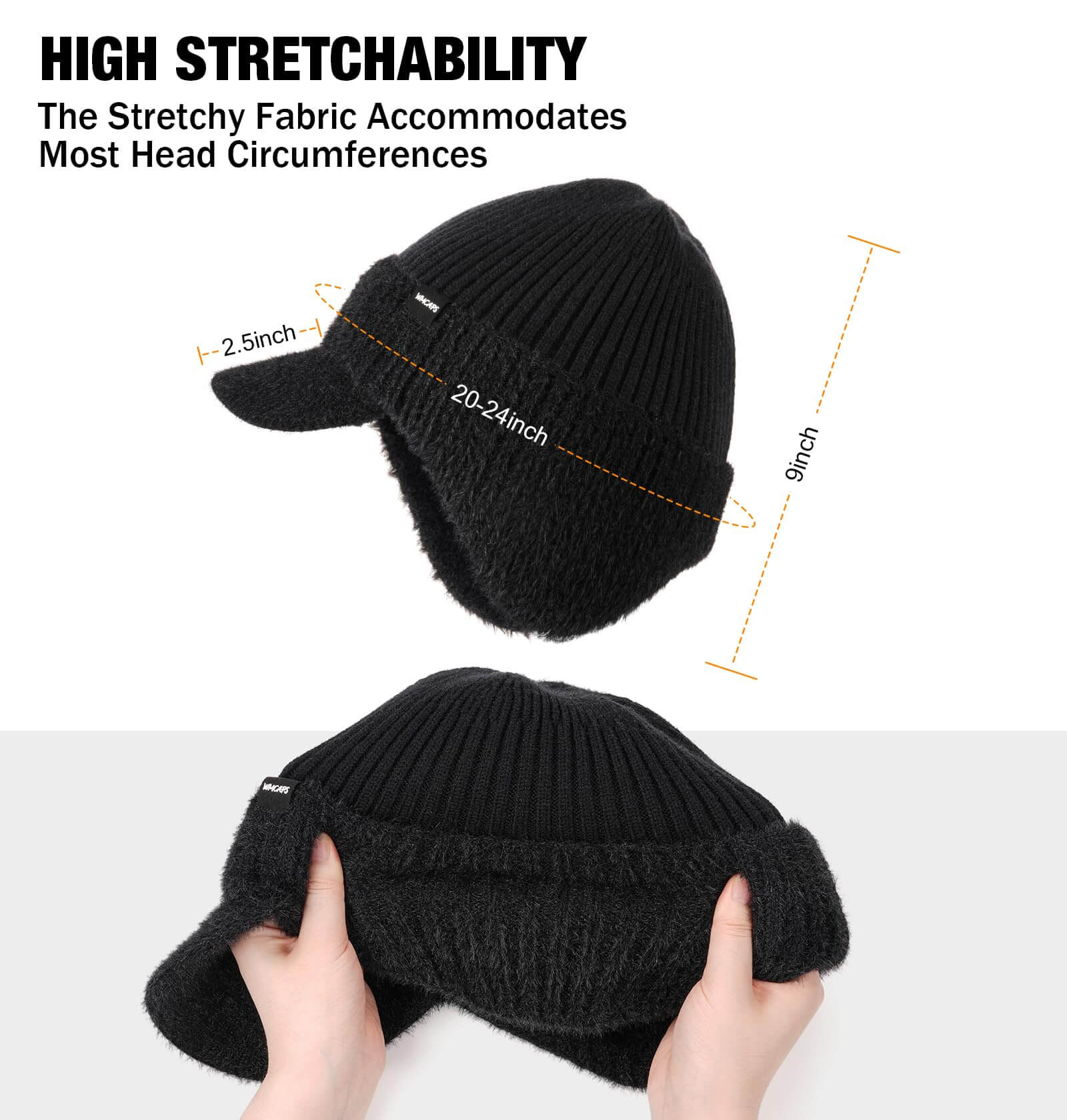 Winter Beanie with Visor & Ear Flaps – Unisex Fleece-Lined Knit Hat