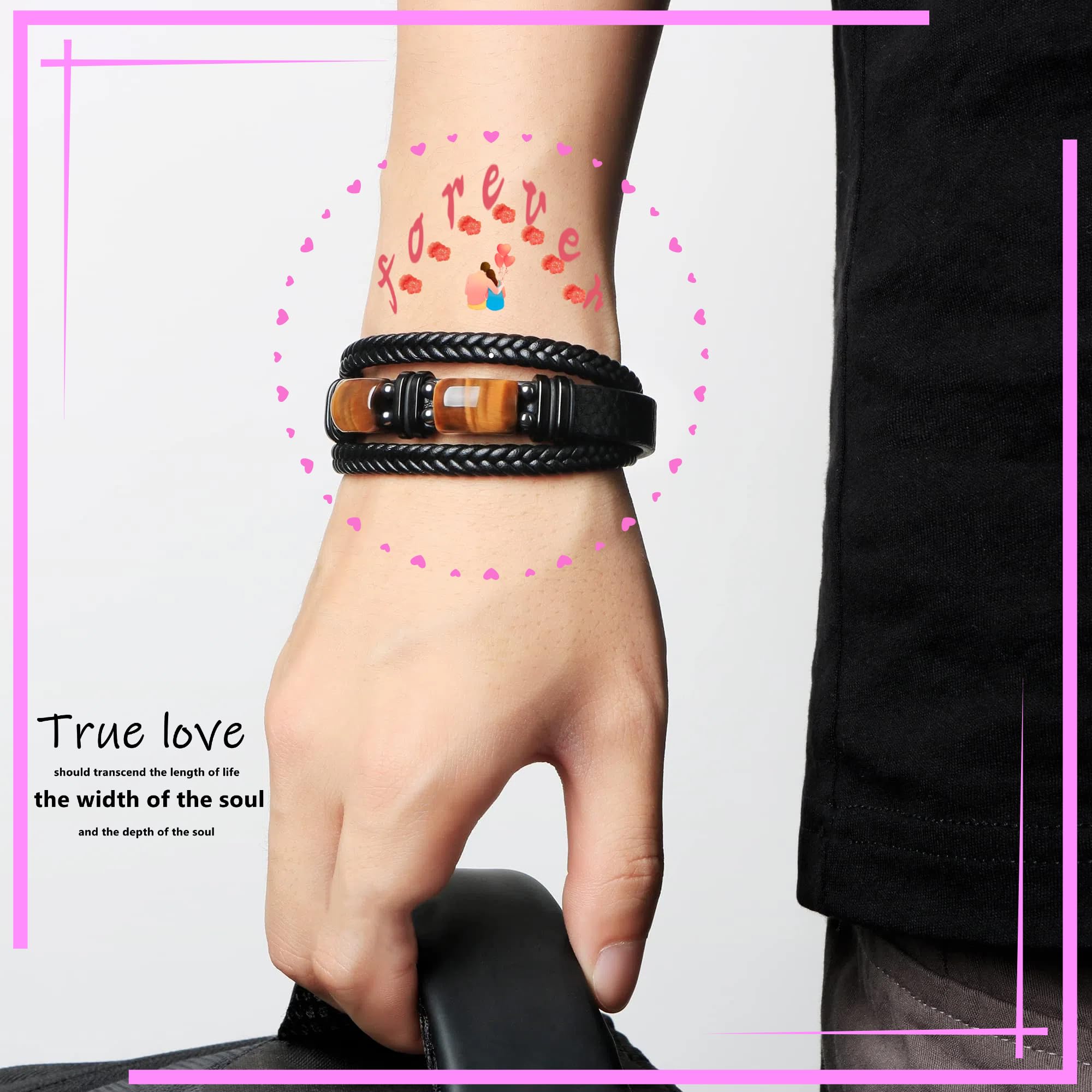 Tiger Eye Crystal Black Leather Bracelet,Retro Punk Multi-layer Weave Rope Leather Men's Accessories