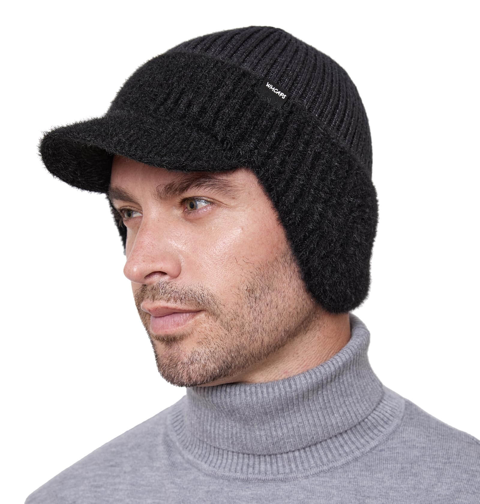 Winter Beanie with Visor & Ear Flaps – Unisex Fleece-Lined Knit Hat