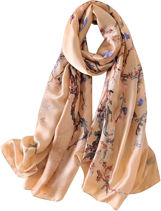 Women's Silk Satin Scarf – Floral, Leopard & Peacock Print Shawl Wrap