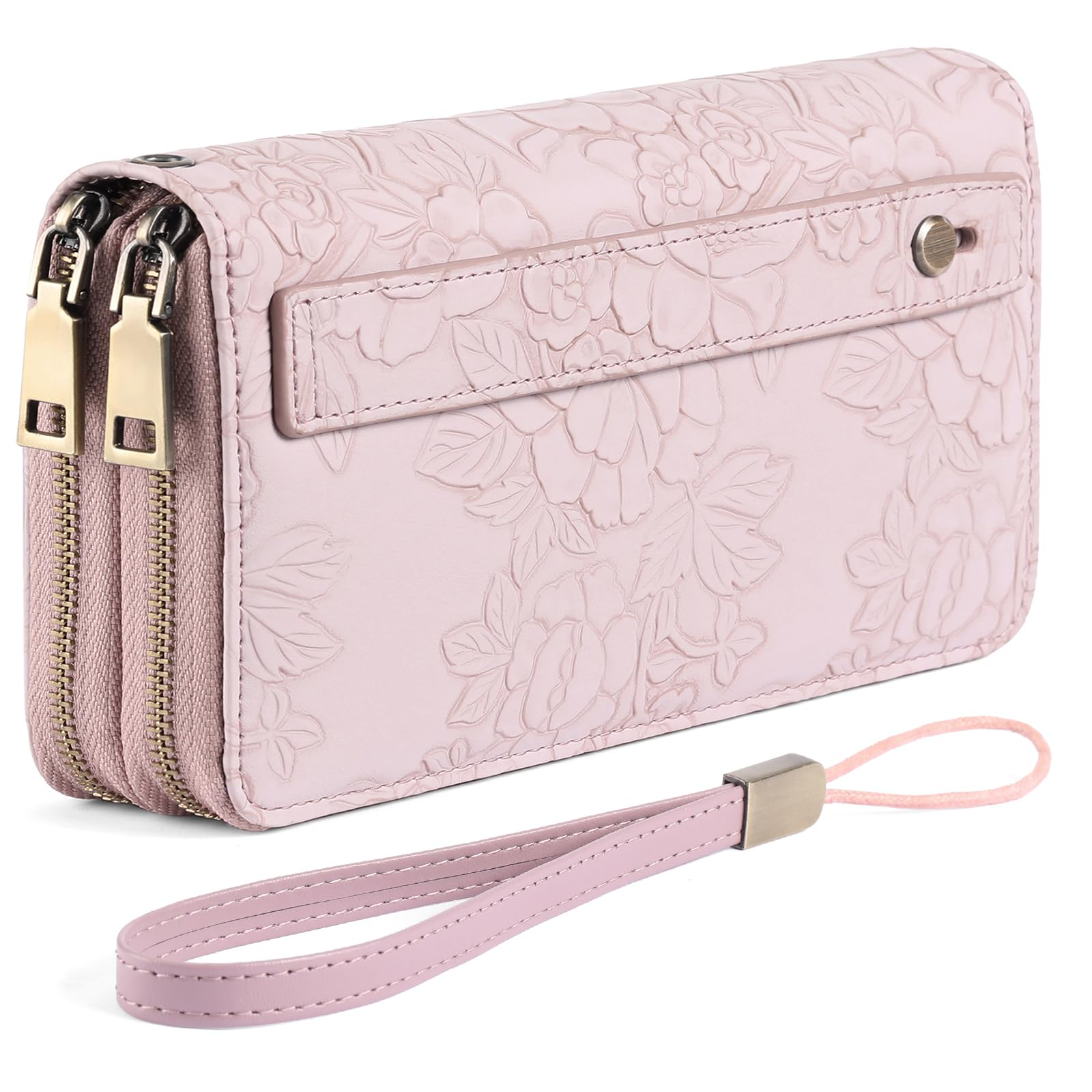 Women's Vegan Leather Wristlet Purse – Double Zipper Phone Clutch with RFID Blocking, Large Capacity & Hand Strap