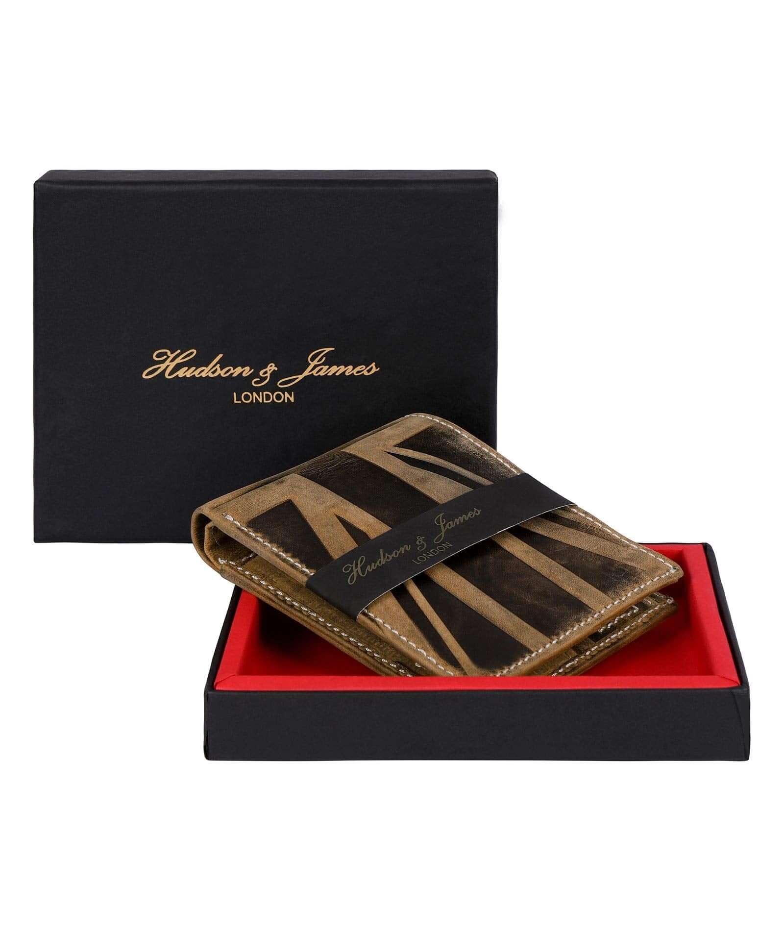 Men's Distressed Leather Bifold Wallet with Zip Coin Pocket – UK Flag Design