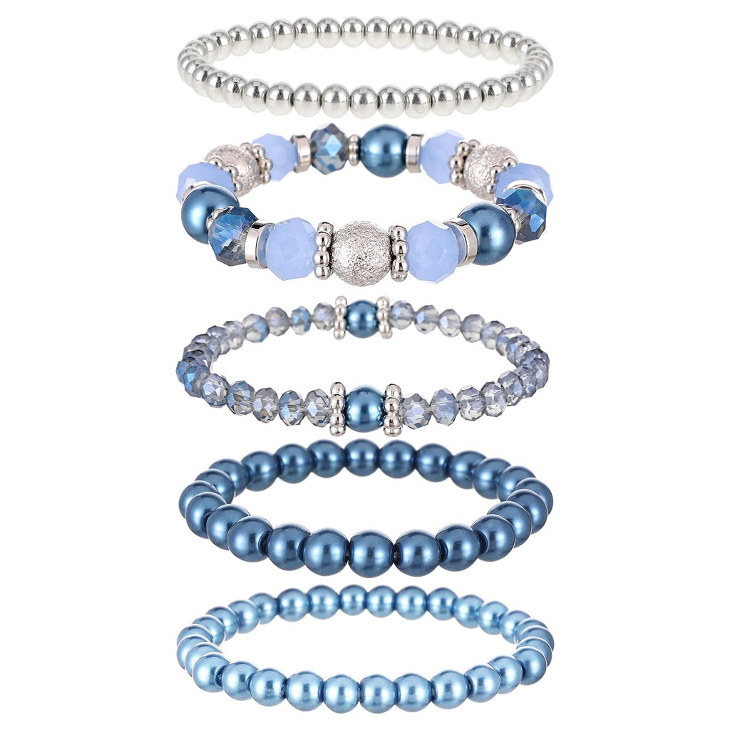5-Piece Stackable Bracelet Set – Elastic Crystal Beads, Vacation & Gift Jewelry