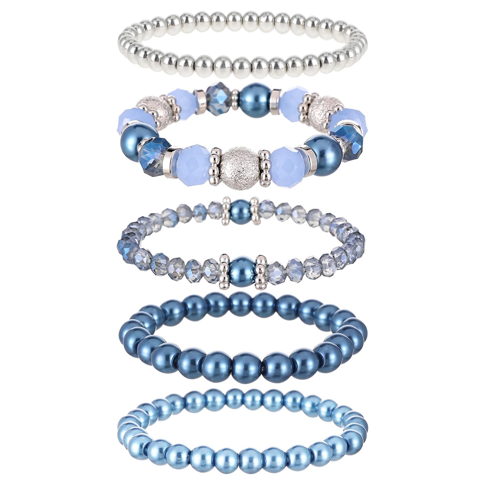 5-Piece Stackable Bracelet Set – Elastic Crystal Beads, Vacation & Gift Jewelry