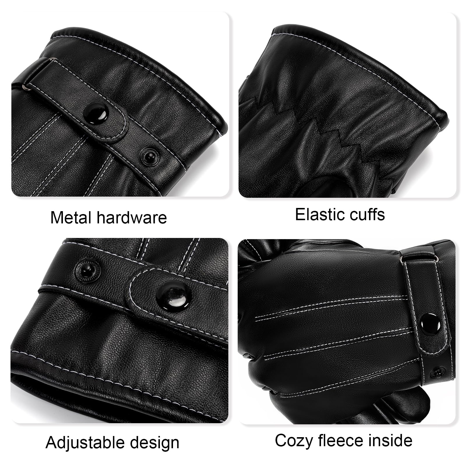 Gloves for Men, Mens Leather Gloves, Winter Thermal Touchscreen Glove, Fur Lined Leather Glove, Black