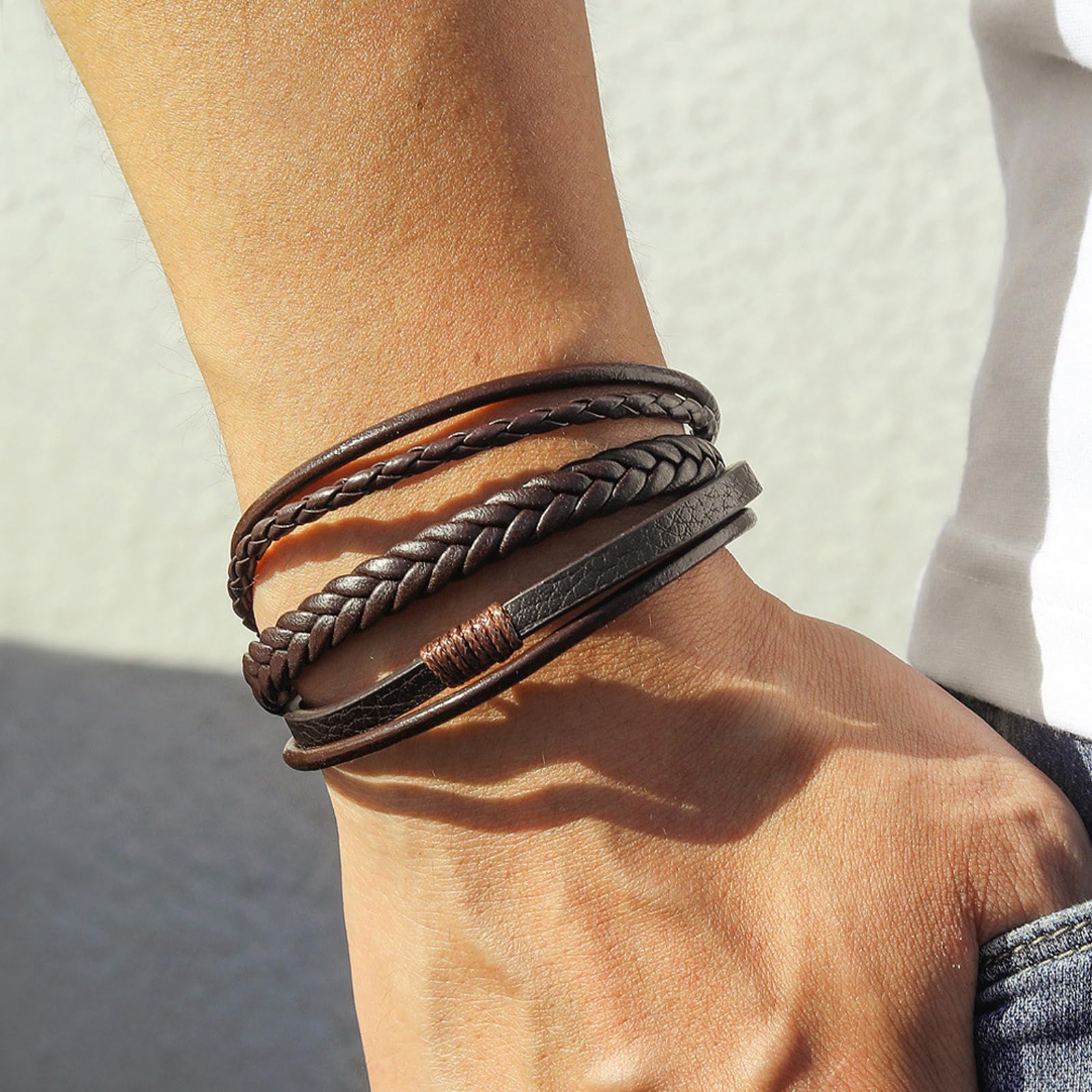 Men’s 2-Piece Personalized Leather Bracelet Set – Black Braided