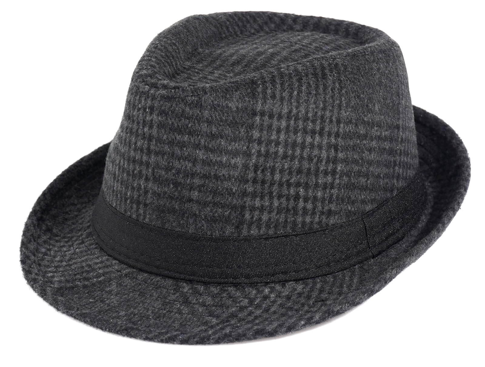 Men's Wool Felt Fedora Hats Stripe Short Brim 1920s Panama Jazz Cap Black