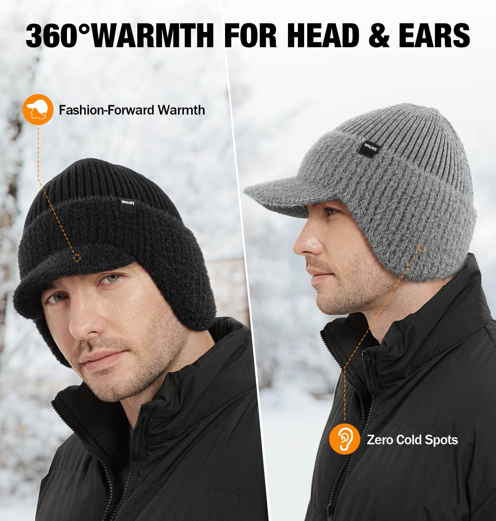 Winter Beanie with Visor & Ear Flaps – Unisex Fleece-Lined Knit Hat