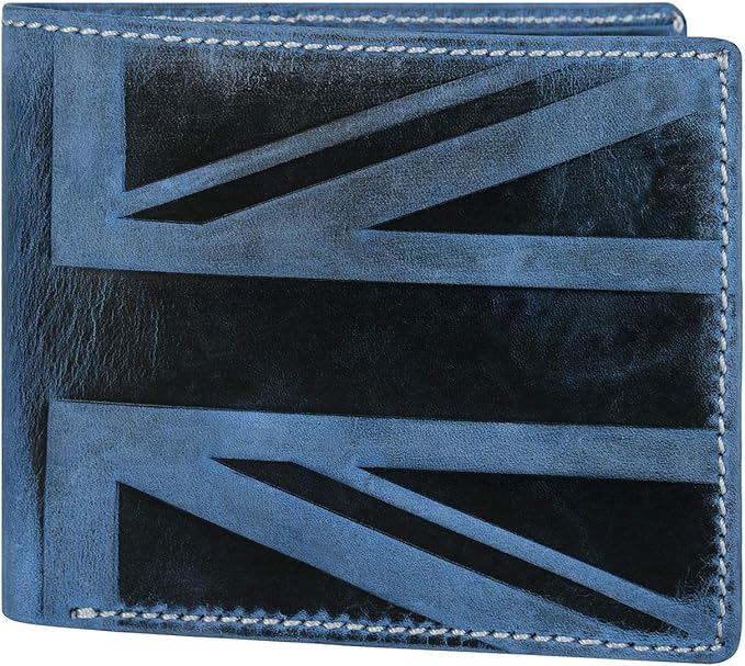 Men's Distressed Leather Bifold Wallet with Zip Coin Pocket – UK Flag Design