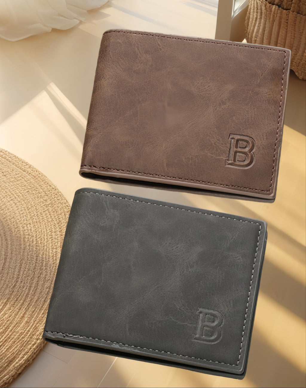 2PCS Men’s Leather Wallet Set (Black & Brown) – Slim Minimalist Design with Card Holders