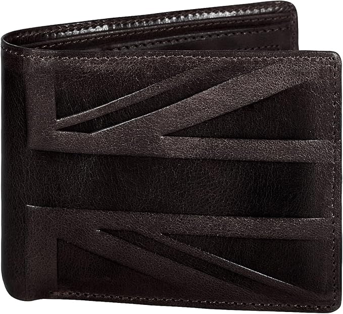 Men's Distressed Leather Bifold Wallet with Zip Coin Pocket – UK Flag Design