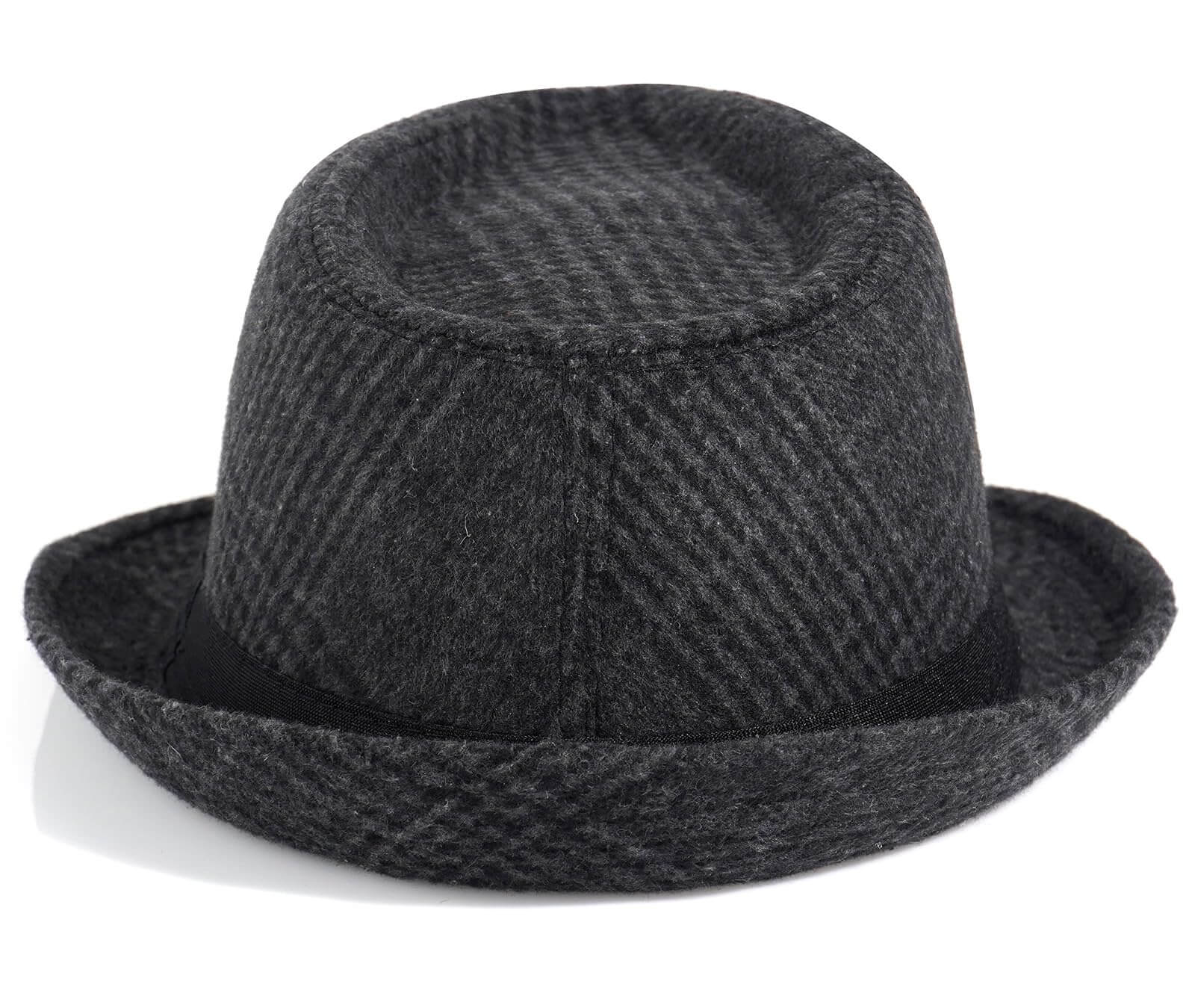 Men's Wool Felt Fedora Hats Stripe Short Brim 1920s Panama Jazz Cap Black