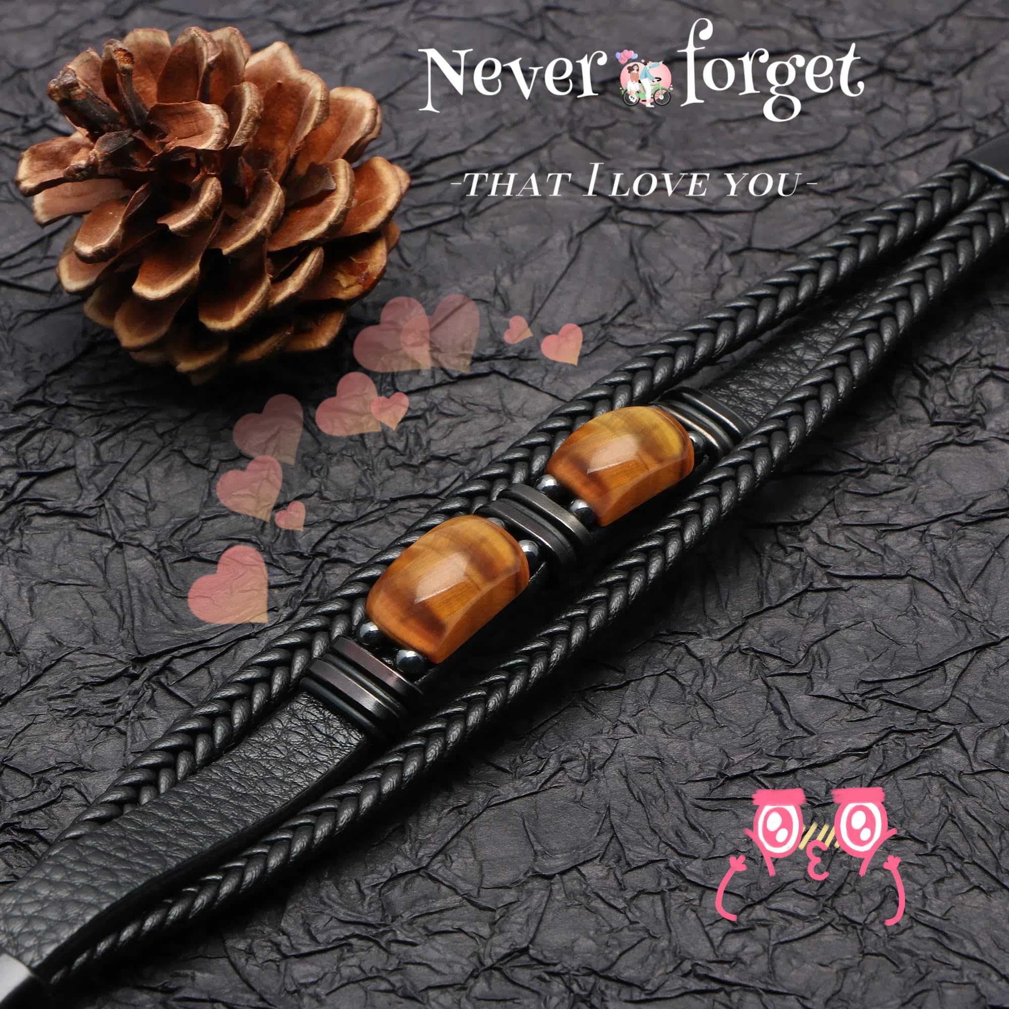 Tiger Eye Crystal Black Leather Bracelet,Retro Punk Multi-layer Weave Rope Leather Men's Accessories