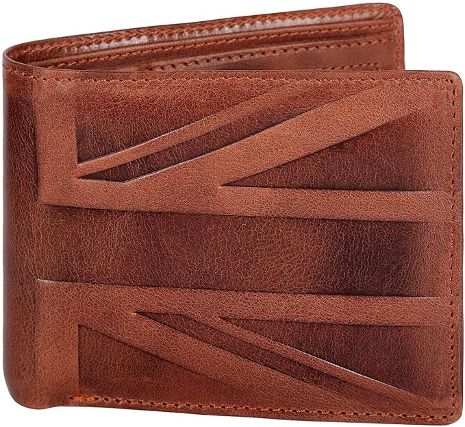 Men's Distressed Leather Bifold Wallet with Zip Coin Pocket – UK Flag Design