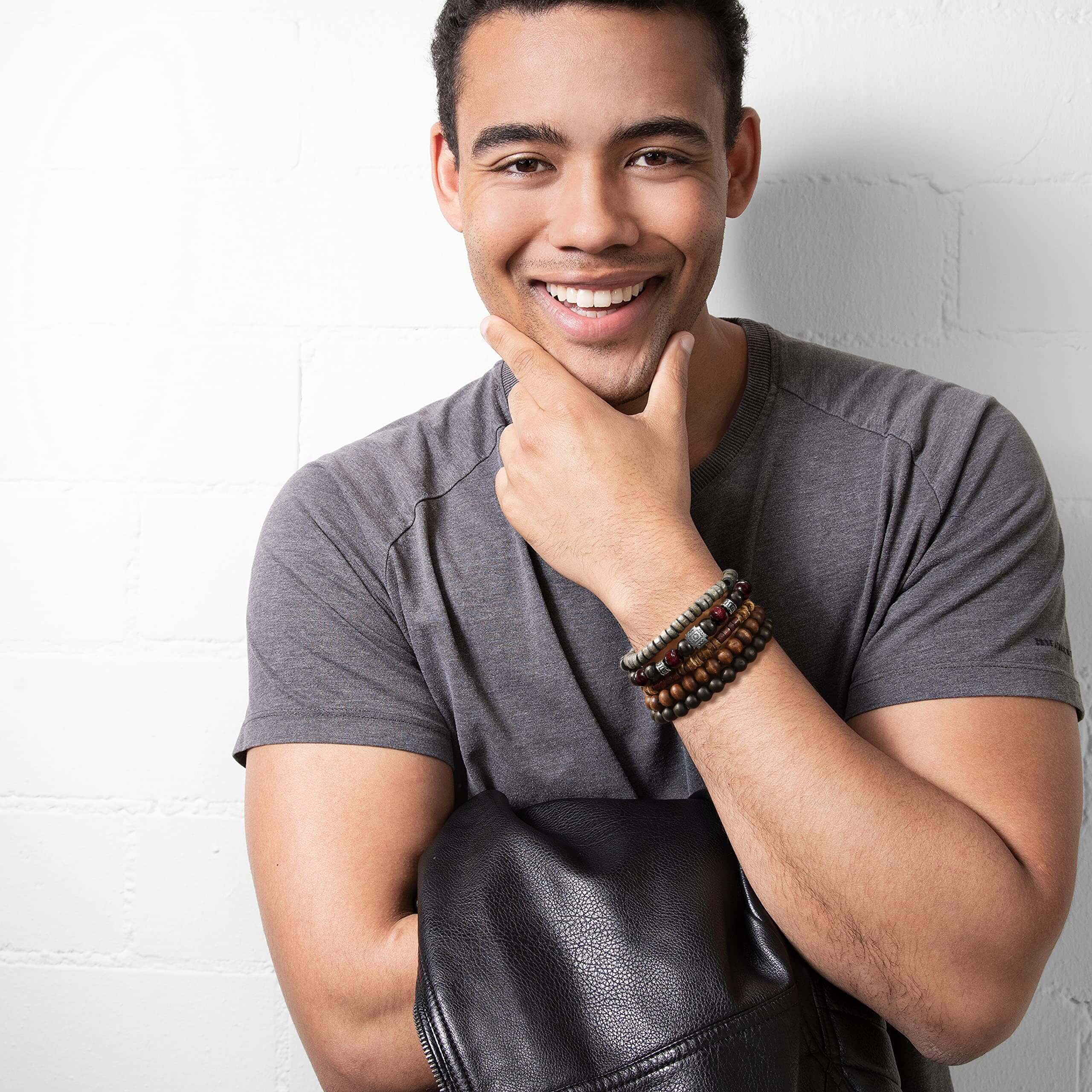 5PCS Boho Beaded Bracelets – Retro Multi-Layer Handmade Wood & Coconut Shell Jewelry for Men