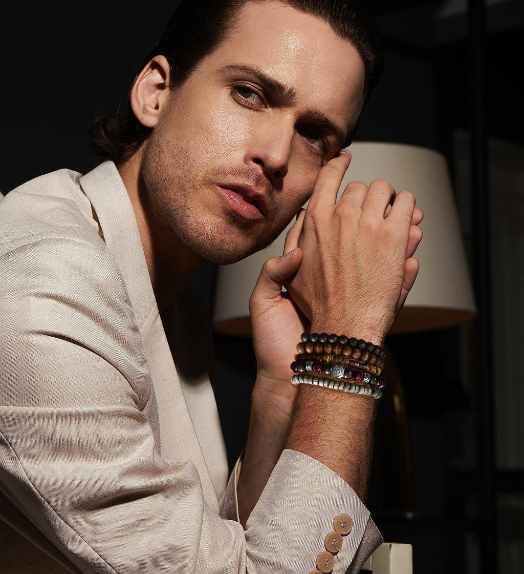 5PCS Boho Beaded Bracelets – Retro Multi-Layer Handmade Wood & Coconut Shell Jewelry for Men