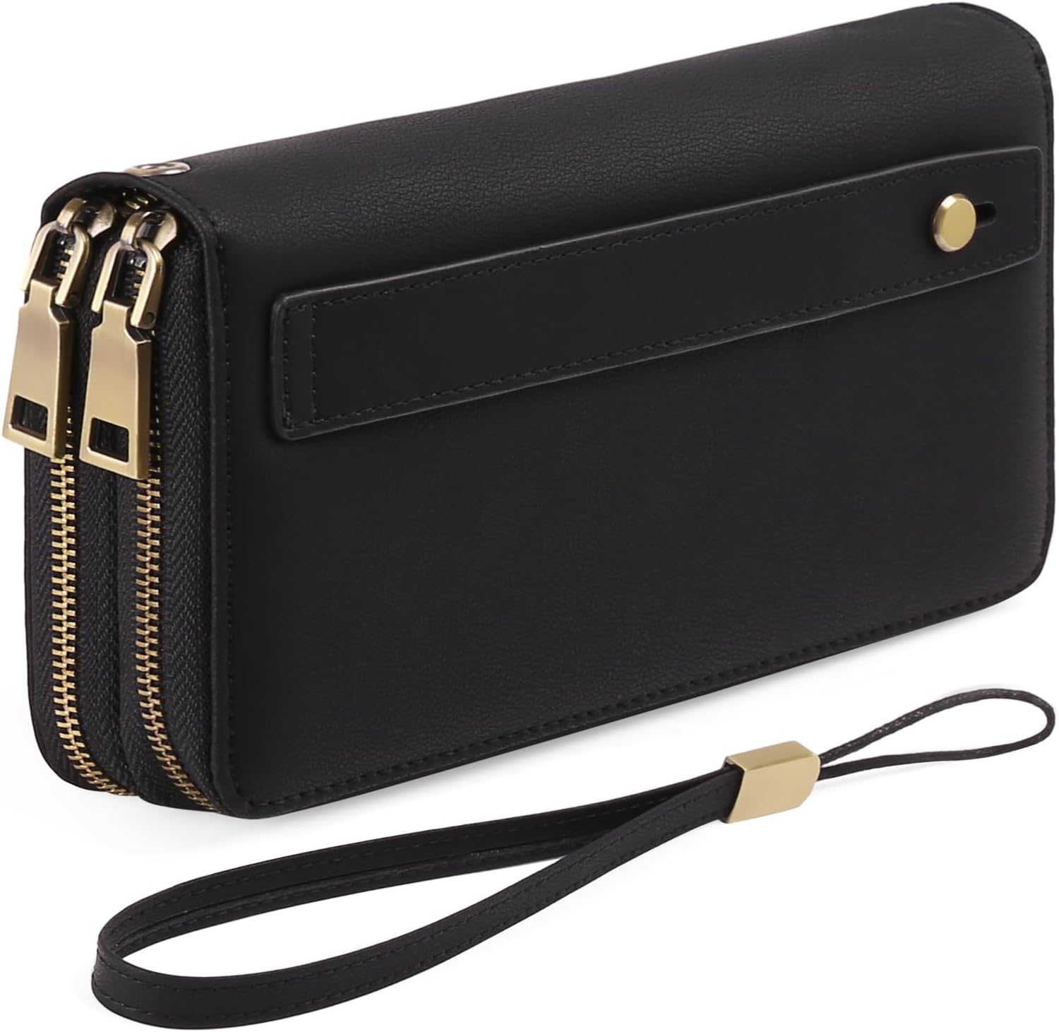 Women's Vegan Leather Wristlet Purse – Double Zipper Phone Clutch with RFID Blocking, Large Capacity & Hand Strap