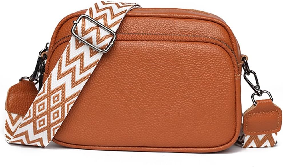 Women's Crossbody Bag – Beige Leather Handbag & Shoulder Bag with Adjustable Wide Strap for Daily Use, Travel & Work