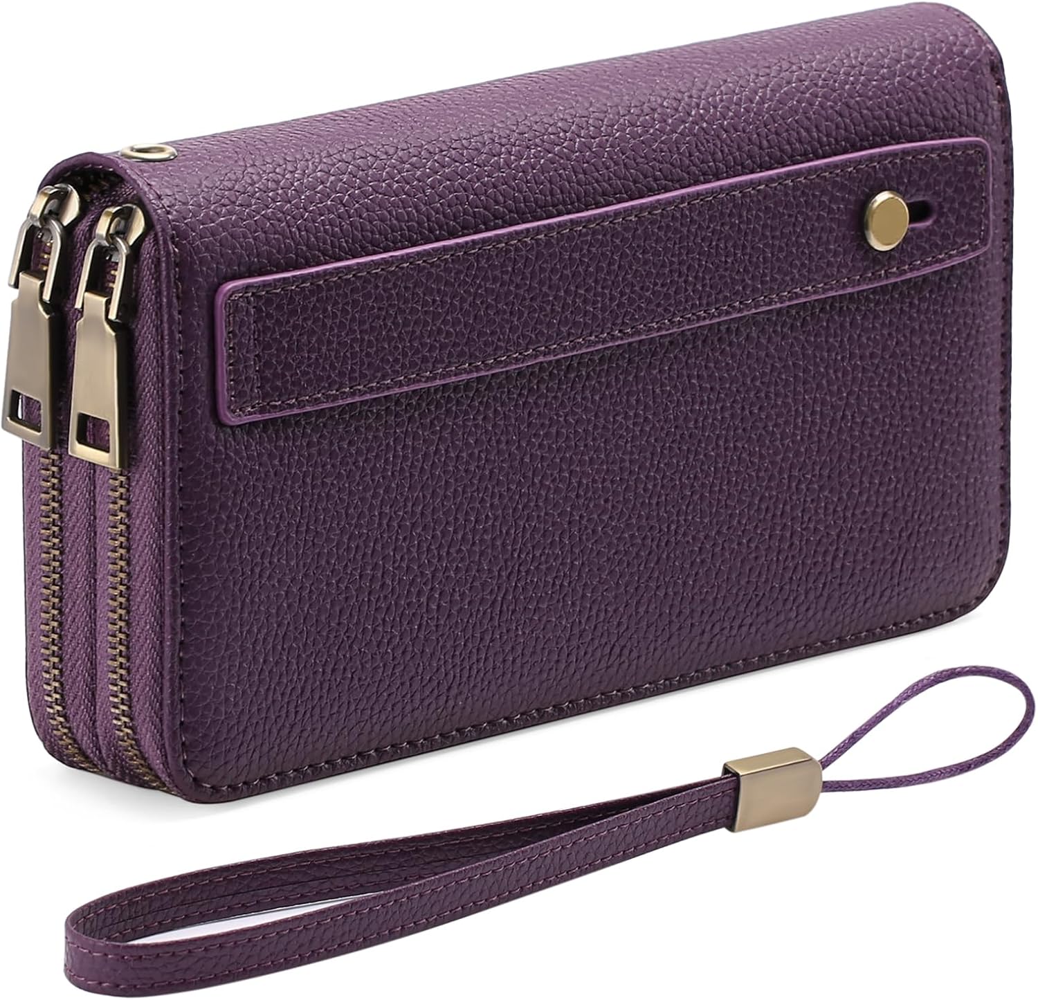 Women's Vegan Leather Wristlet Purse – Double Zipper Phone Clutch with RFID Blocking, Large Capacity & Hand Strap