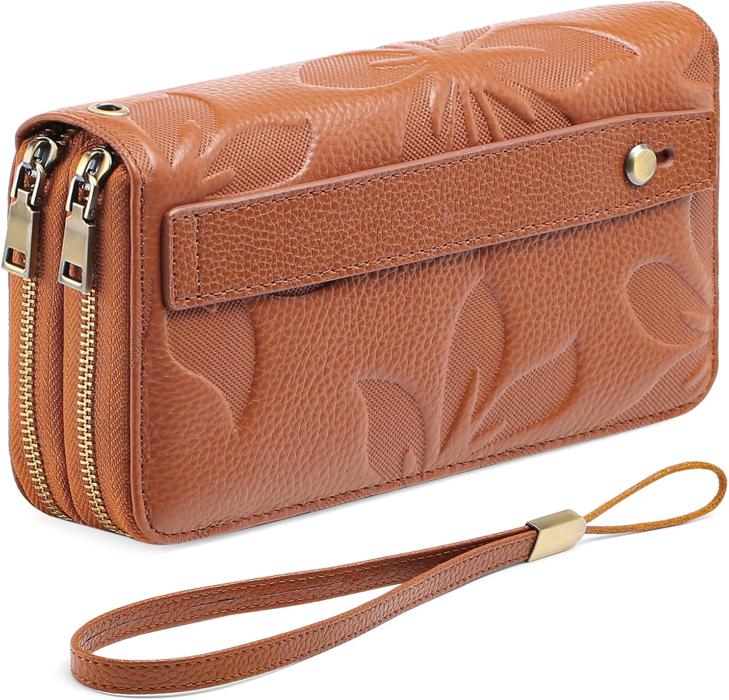 Women's Vegan Leather Wristlet Purse – Double Zipper Phone Clutch with RFID Blocking, Large Capacity & Hand Strap