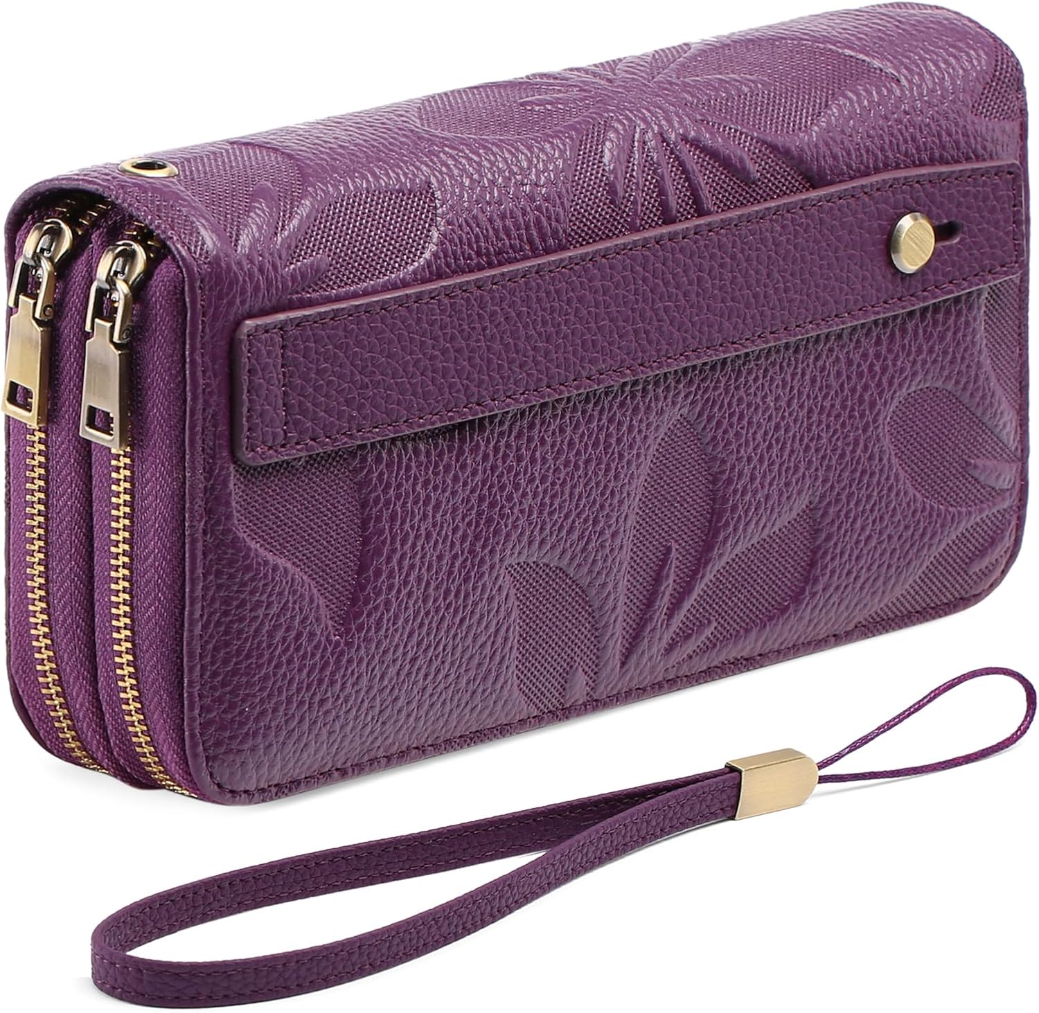 Women's Vegan Leather Wristlet Purse – Double Zipper Phone Clutch with RFID Blocking, Large Capacity & Hand Strap