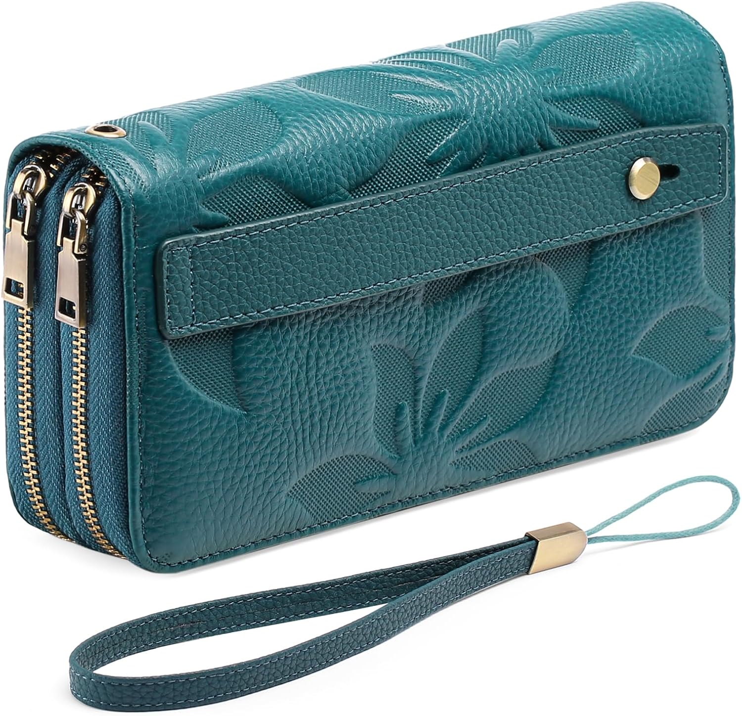Women's Vegan Leather Wristlet Purse – Double Zipper Phone Clutch with RFID Blocking, Large Capacity & Hand Strap