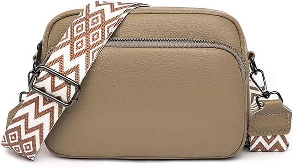 Women's Crossbody Bag – Beige Leather Handbag & Shoulder Bag with Adjustable Wide Strap for Daily Use, Travel & Work