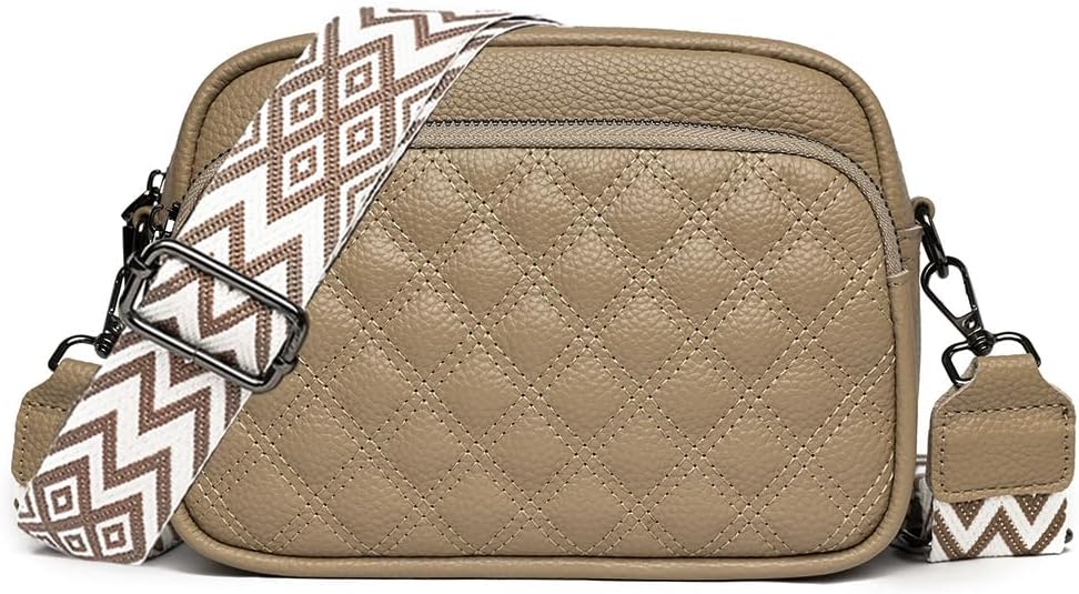 Women's Crossbody Bag – Beige Leather Handbag & Shoulder Bag with Adjustable Wide Strap for Daily Use, Travel & Work