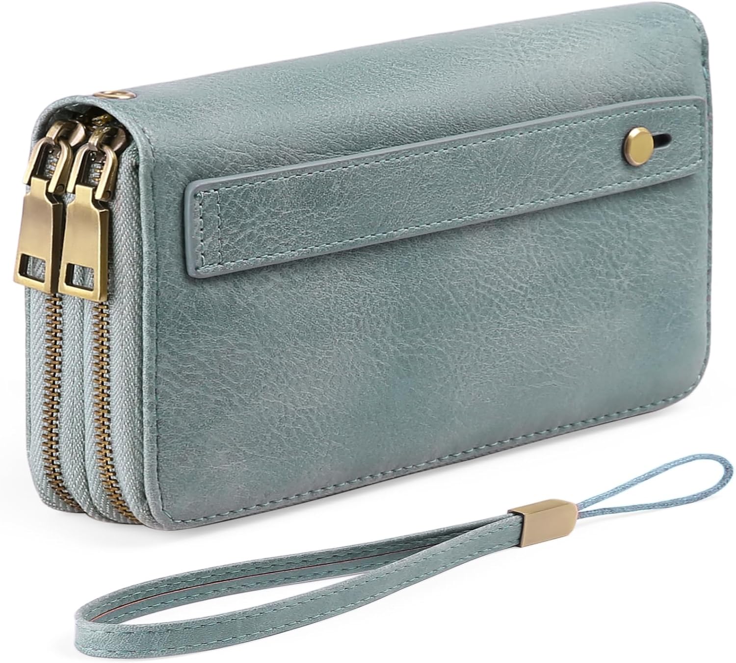 Women's Vegan Leather Wristlet Purse – Double Zipper Phone Clutch with RFID Blocking, Large Capacity & Hand Strap