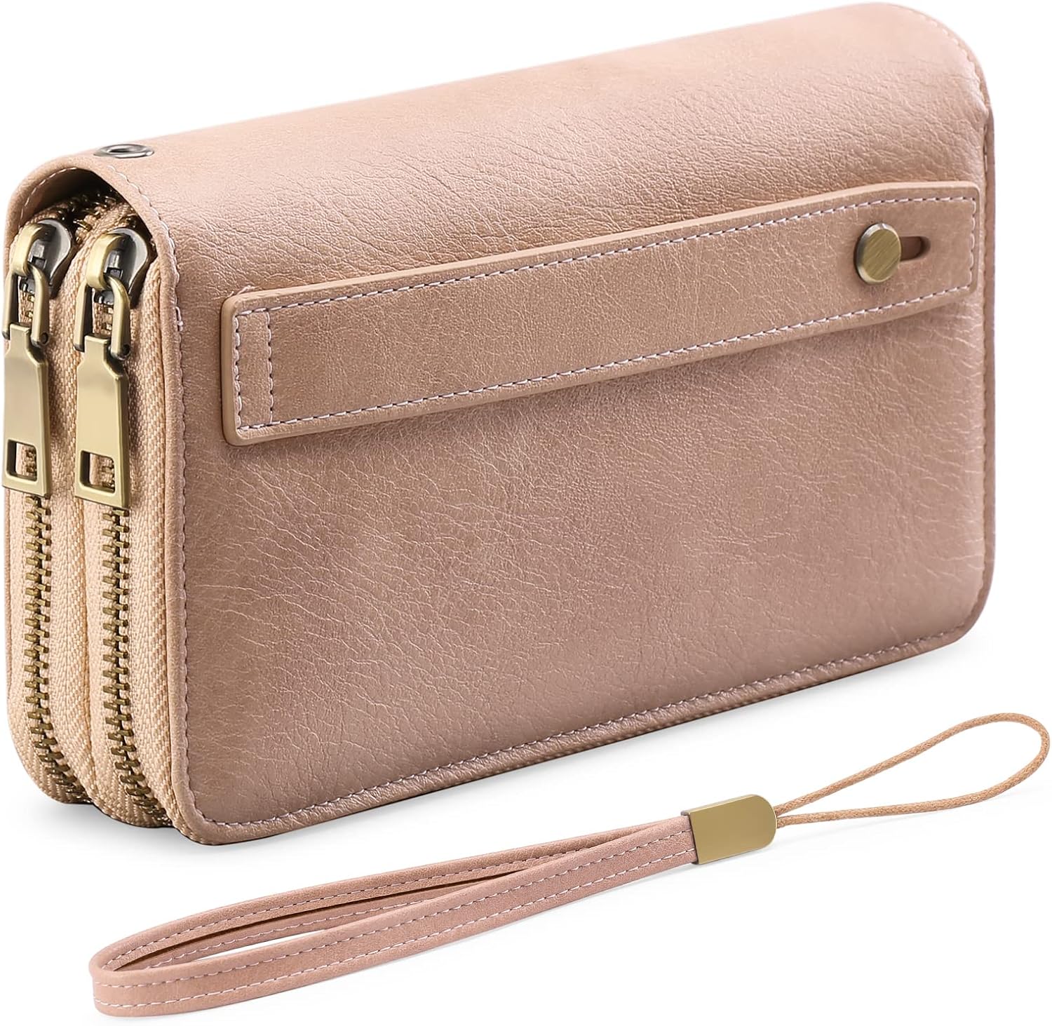 Women's Vegan Leather Wristlet Purse – Double Zipper Phone Clutch with RFID Blocking, Large Capacity & Hand Strap