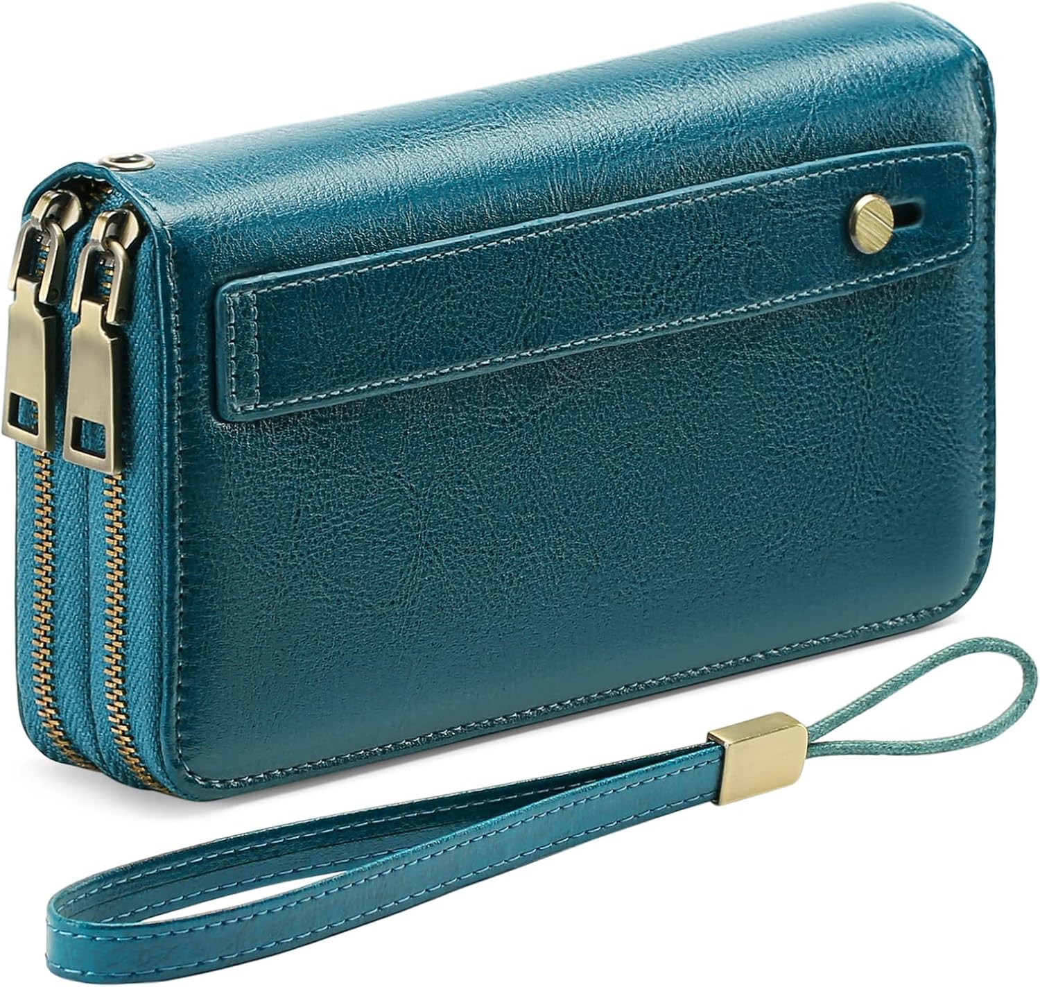 Women's Vegan Leather Wristlet Purse – Double Zipper Phone Clutch with RFID Blocking, Large Capacity & Hand Strap