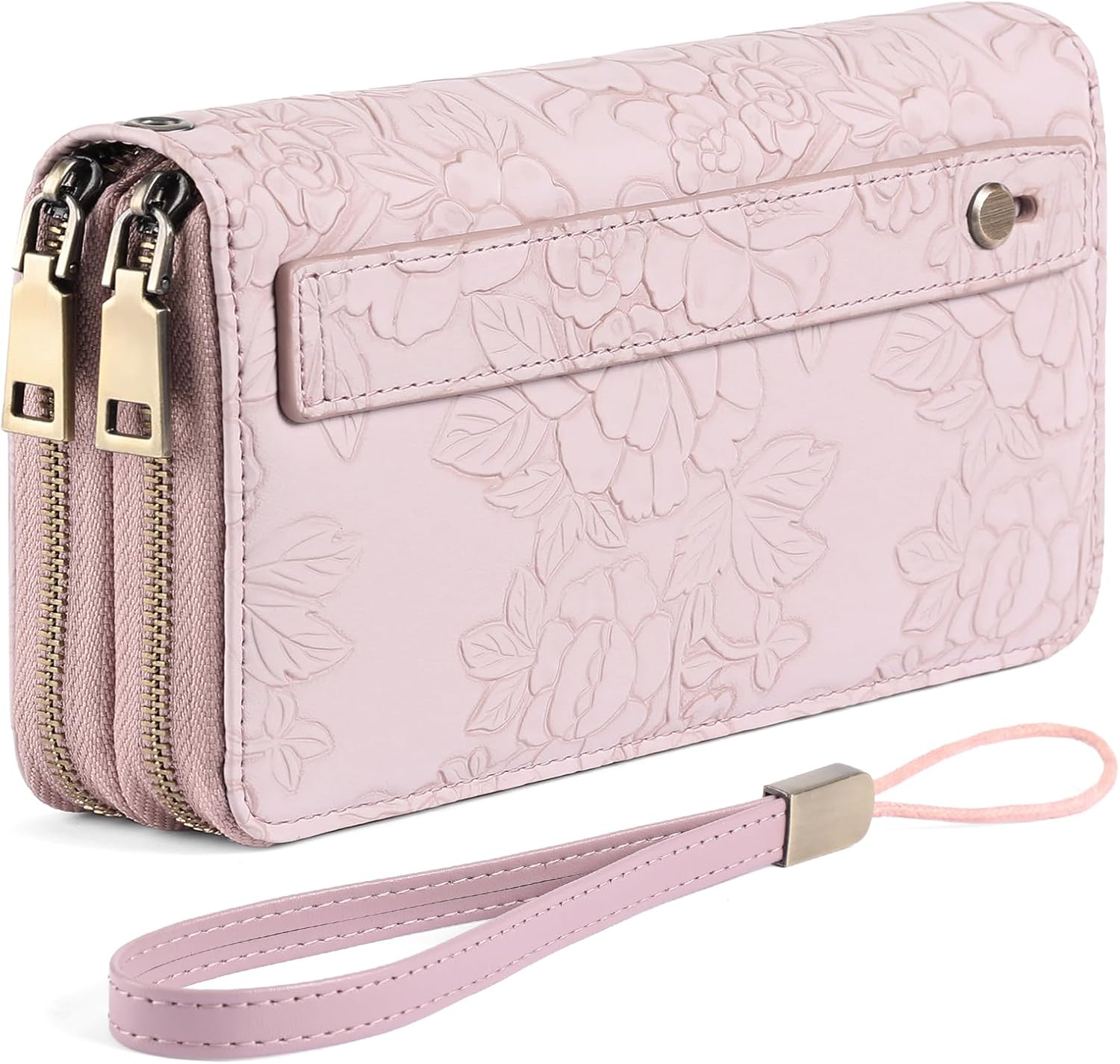 Women's Vegan Leather Wristlet Purse – Double Zipper Phone Clutch with RFID Blocking, Large Capacity & Hand Strap