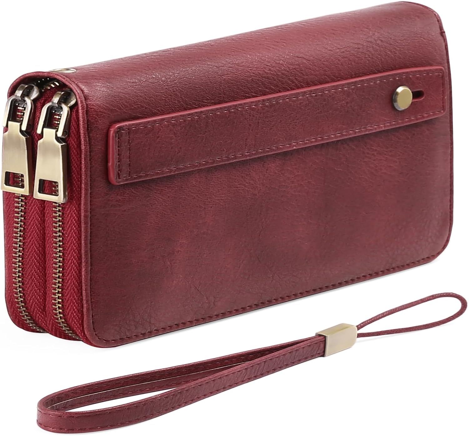 Women's Vegan Leather Wristlet Purse – Double Zipper Phone Clutch with RFID Blocking, Large Capacity & Hand Strap