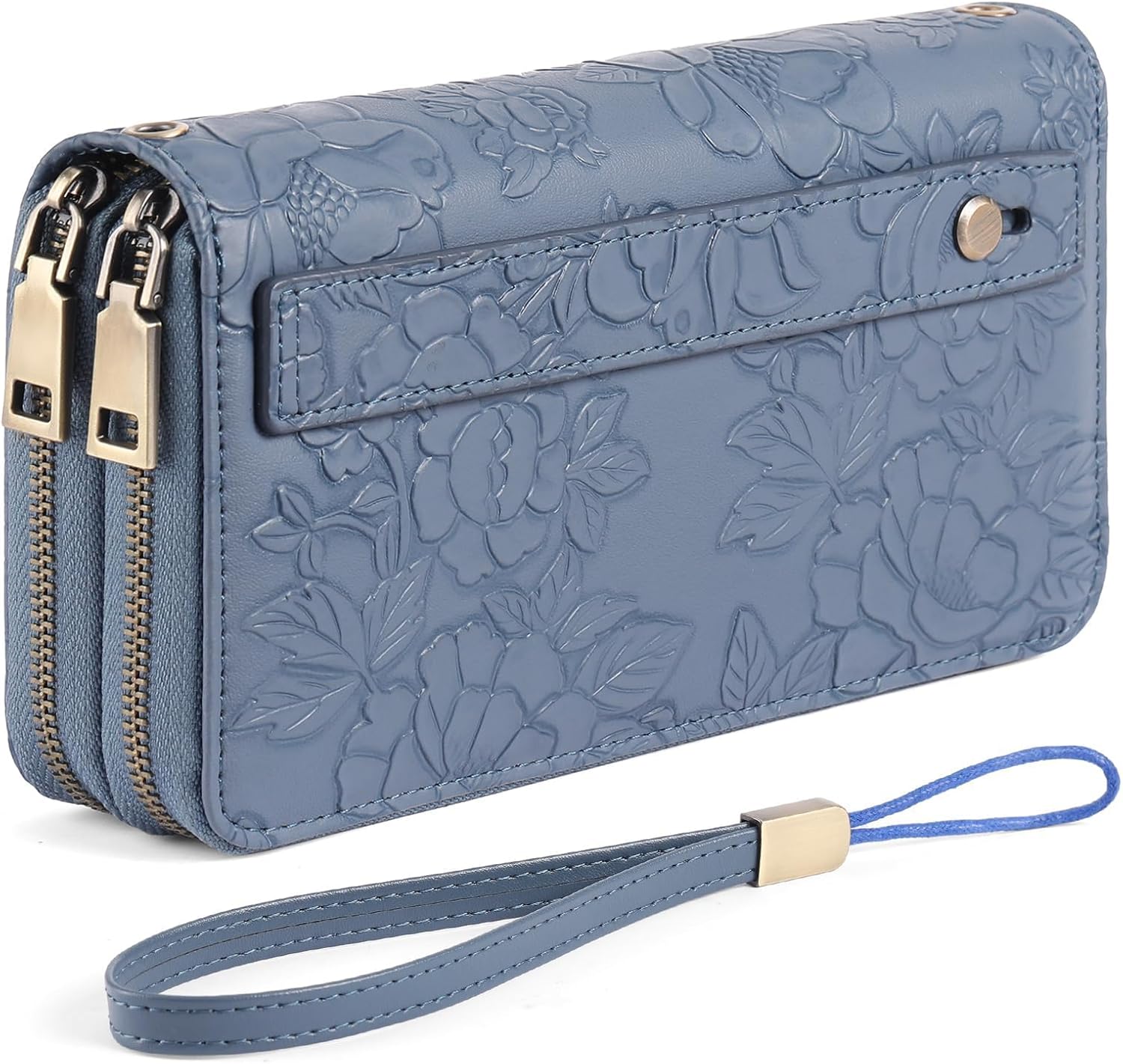 Women's Vegan Leather Wristlet Purse – Double Zipper Phone Clutch with RFID Blocking, Large Capacity & Hand Strap