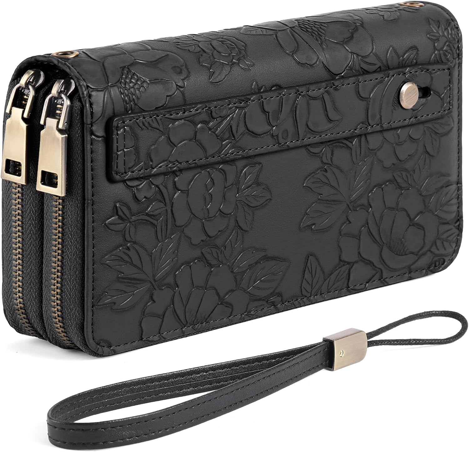 Women's Vegan Leather Wristlet Purse – Double Zipper Phone Clutch with RFID Blocking, Large Capacity & Hand Strap