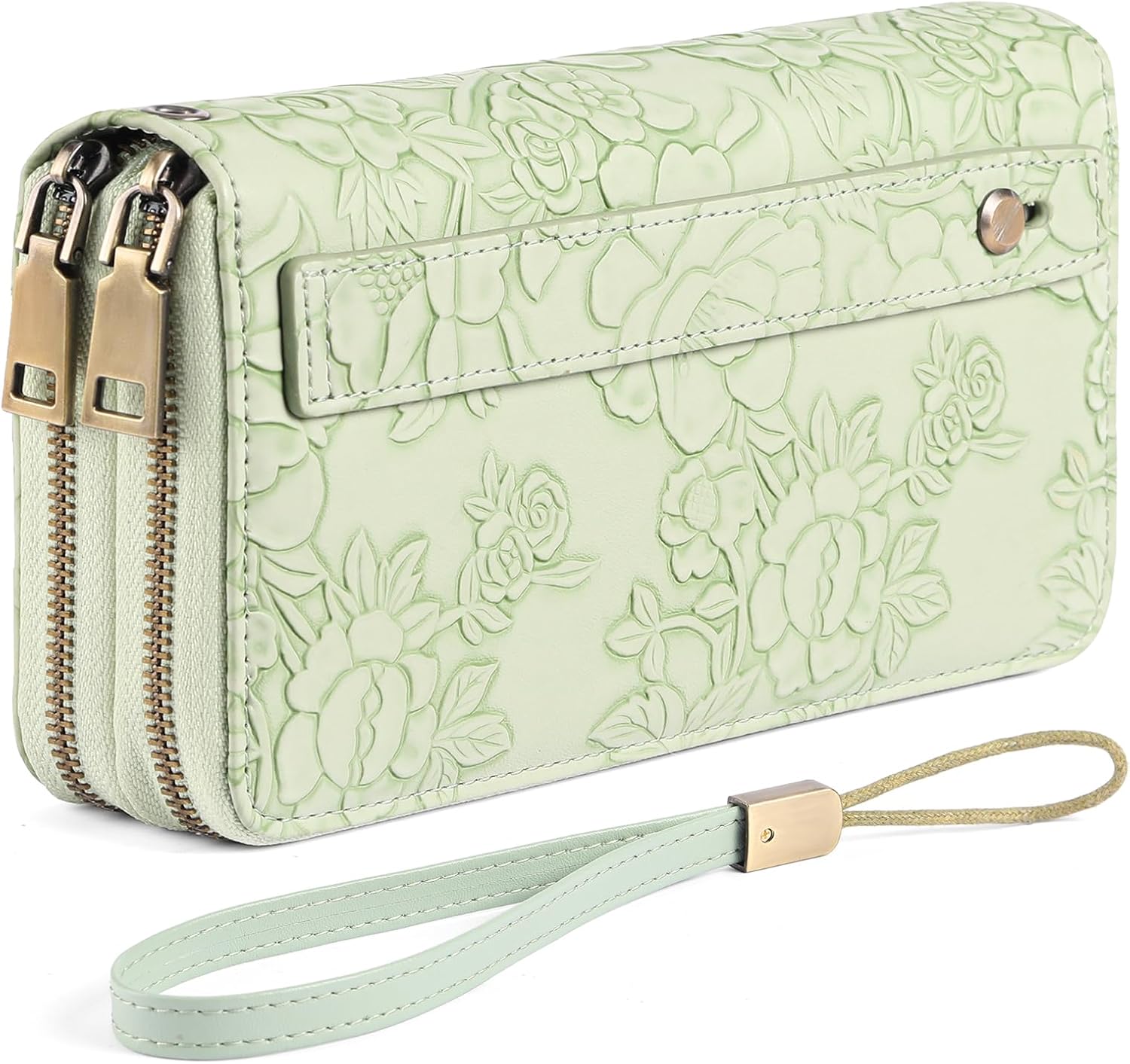 Women's Vegan Leather Wristlet Purse – Double Zipper Phone Clutch with RFID Blocking, Large Capacity & Hand Strap