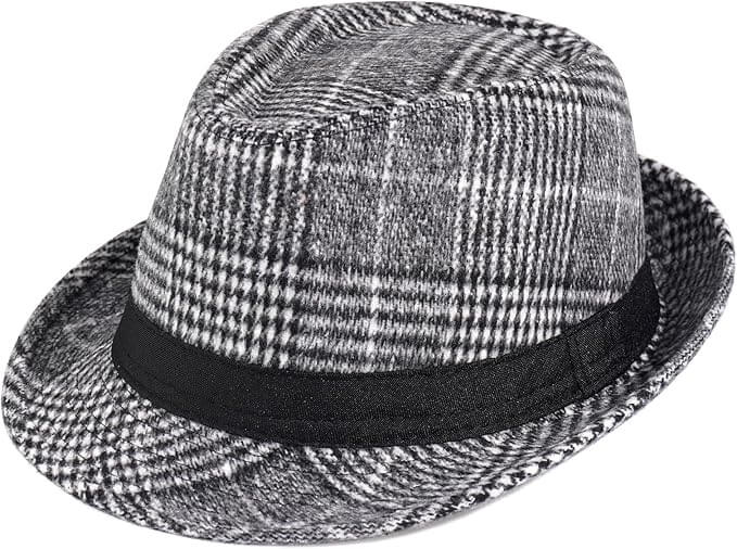 Men's Wool Felt Fedora Hats Stripe Short Brim 1920s Panama Jazz Cap Black