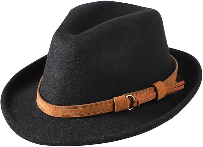 Brown Wool Felt Fedora Hat – Classic Vintage Short Brim Panama Trilby with Bow Detail
